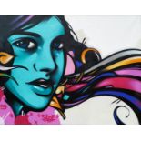 SILOE (John James California USA/Colombia) 'Girl', spray paint on canvas, 184cm x 244cm, signed with