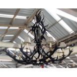 ANTHONY REDMILE STYLE RED DEER ANTLER CHANDELIER, 8 branch design, with shades, 150cm drop approx.