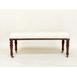 WINDOW SEAT, 19th century mahogany adapted with rectangular calico buttoned upholstery and reeded