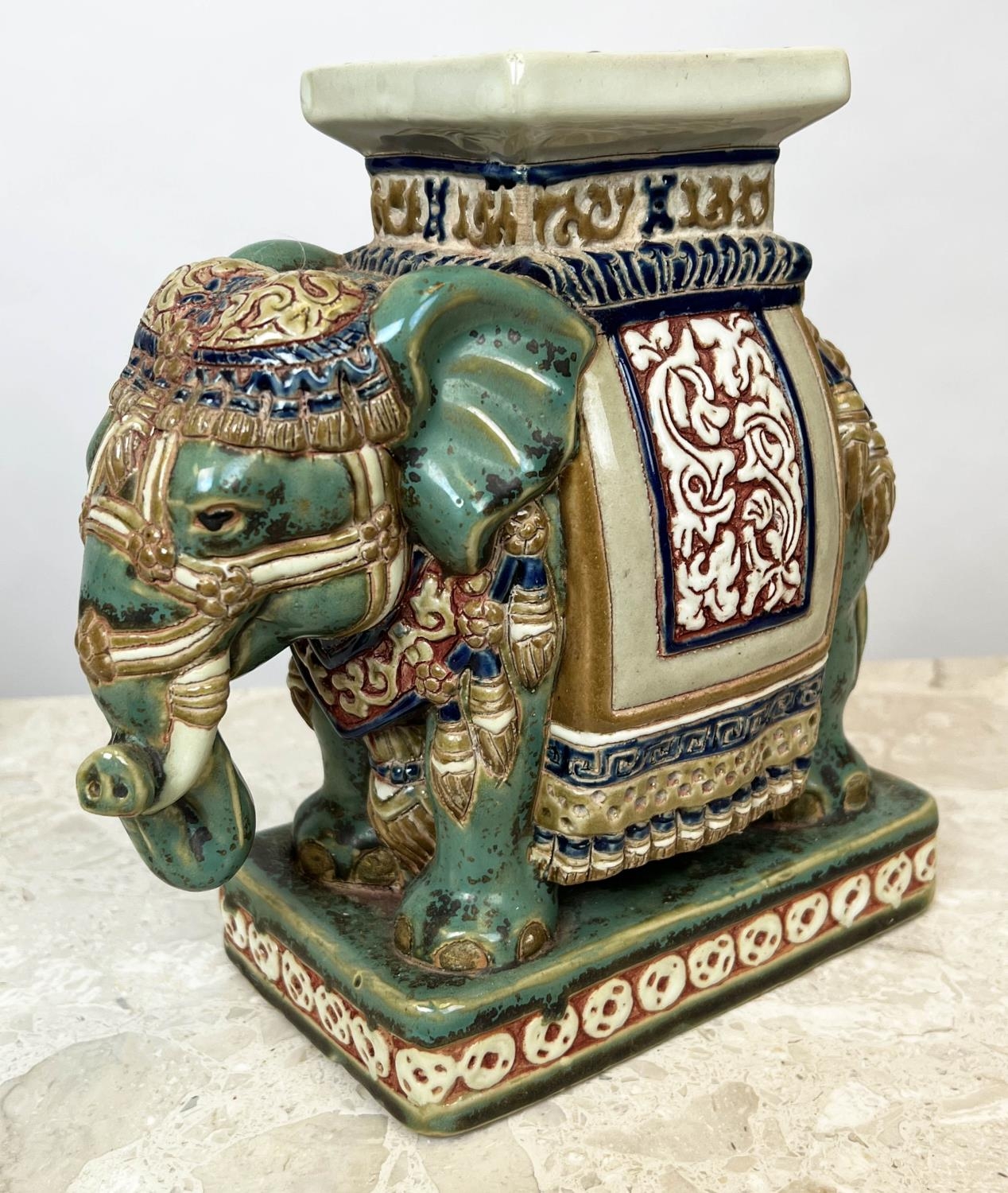 ASIAN CERAMICS, to include two elephant stands and a pair of dogs of foo, largest 39cm H x 50cm. (4) - Image 2 of 6