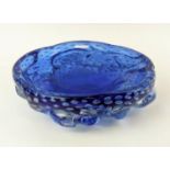 MURANO GLASS BOWL, studio glass, mid blue with air bubbles throughout, late 20th century, 24cm D x