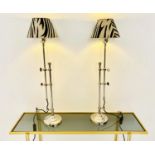 LIBRARY LAMPS, a pair, zebra print shades, fully extendable from 68cms to 89cms H,at largest. (2)