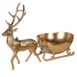 CHRISTMAS CAMPAGNE BATH, 60cm x 83cm 40cm, in the form of a reindeer pulling a sledge, gilt metal.