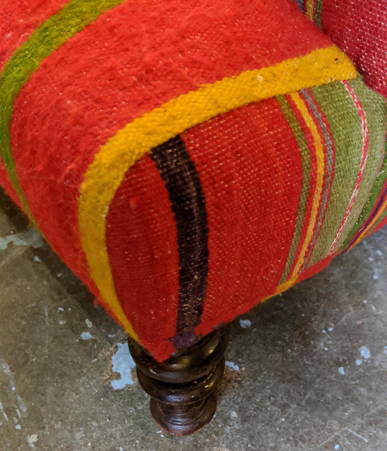 ARMCHAIR, 82cm H x 82cm W, Victorian in red striped kilim. - Image 4 of 5