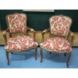 FAUTEUILS, 88cm H x 60cm W, two similar, Louis XV style in thistle patterned upholstery. (2)