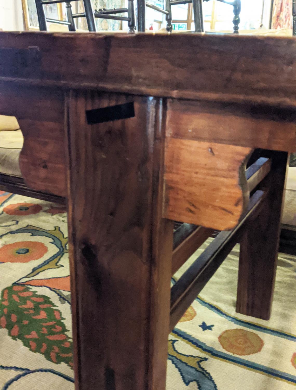 CHINESE DINING TABLE, 199cm L x 76cm H x 84cm D elm with a rectangular mitred top on grooved - Image 5 of 6