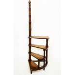 SPIRAL LIBRARY STEPS, George III style mahogany with four spiral gilt tooled leather treads and