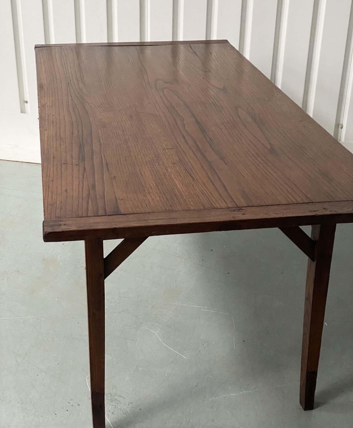 FARMHOUSE TABLE, 19th century French oak planked and cleated with square supports and frieze drawer, - Image 3 of 9