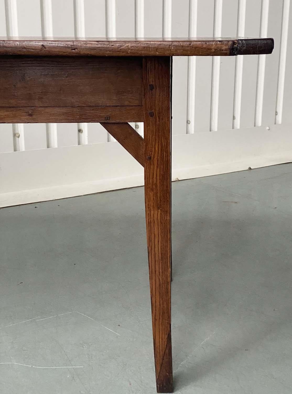 FARMHOUSE TABLE, 19th century French oak planked and cleated with square supports and frieze drawer, - Image 7 of 9