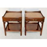 LAMP TABLES, a pair, George III design mahogany each galleried with drawer and undertier, 50cm x