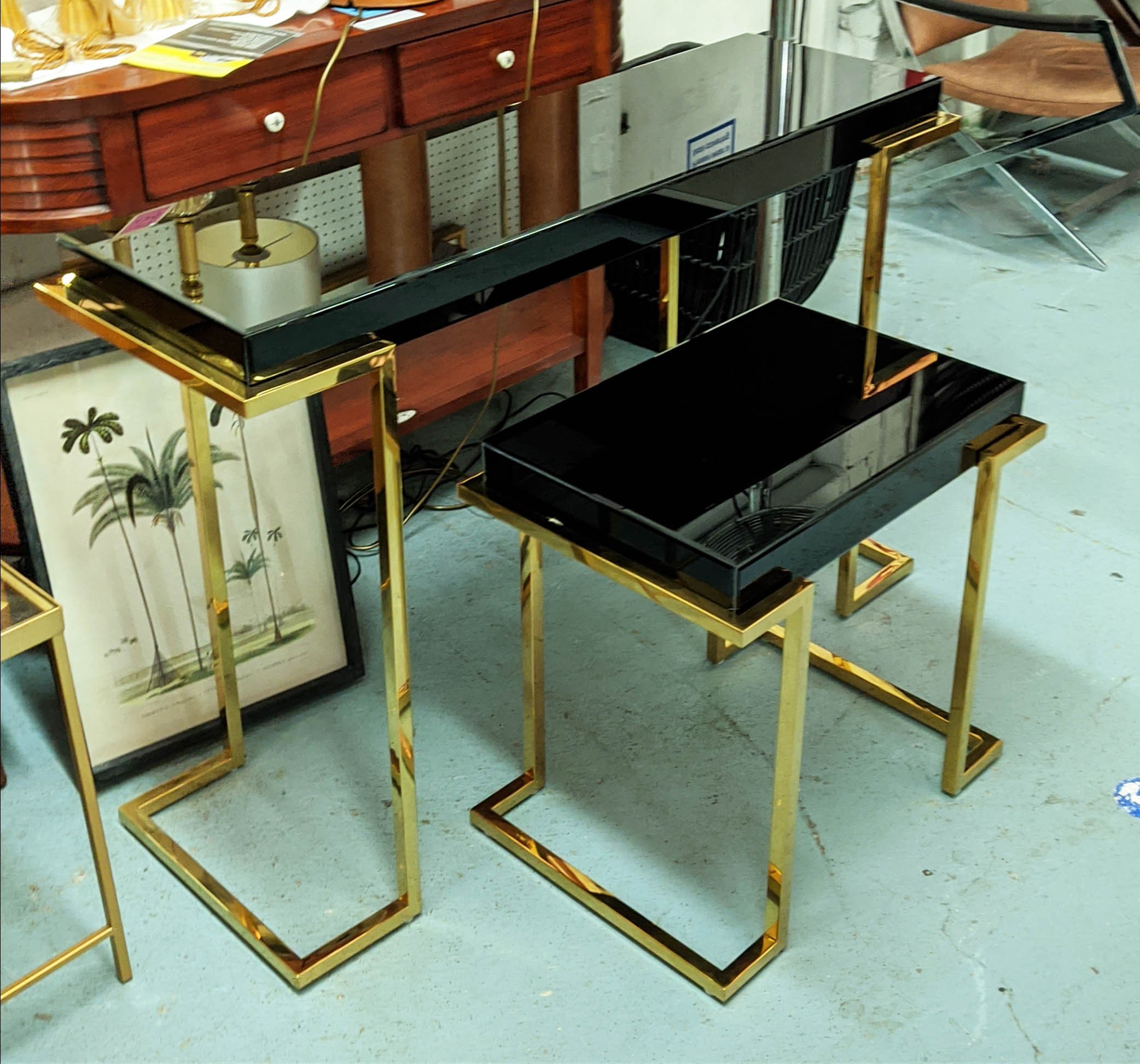 CONSOLE AND SIDE TABLE, Art Dec style, gilt metal and smoked glass, 116cm x 39cm x 80cm. (2) - Image 3 of 5