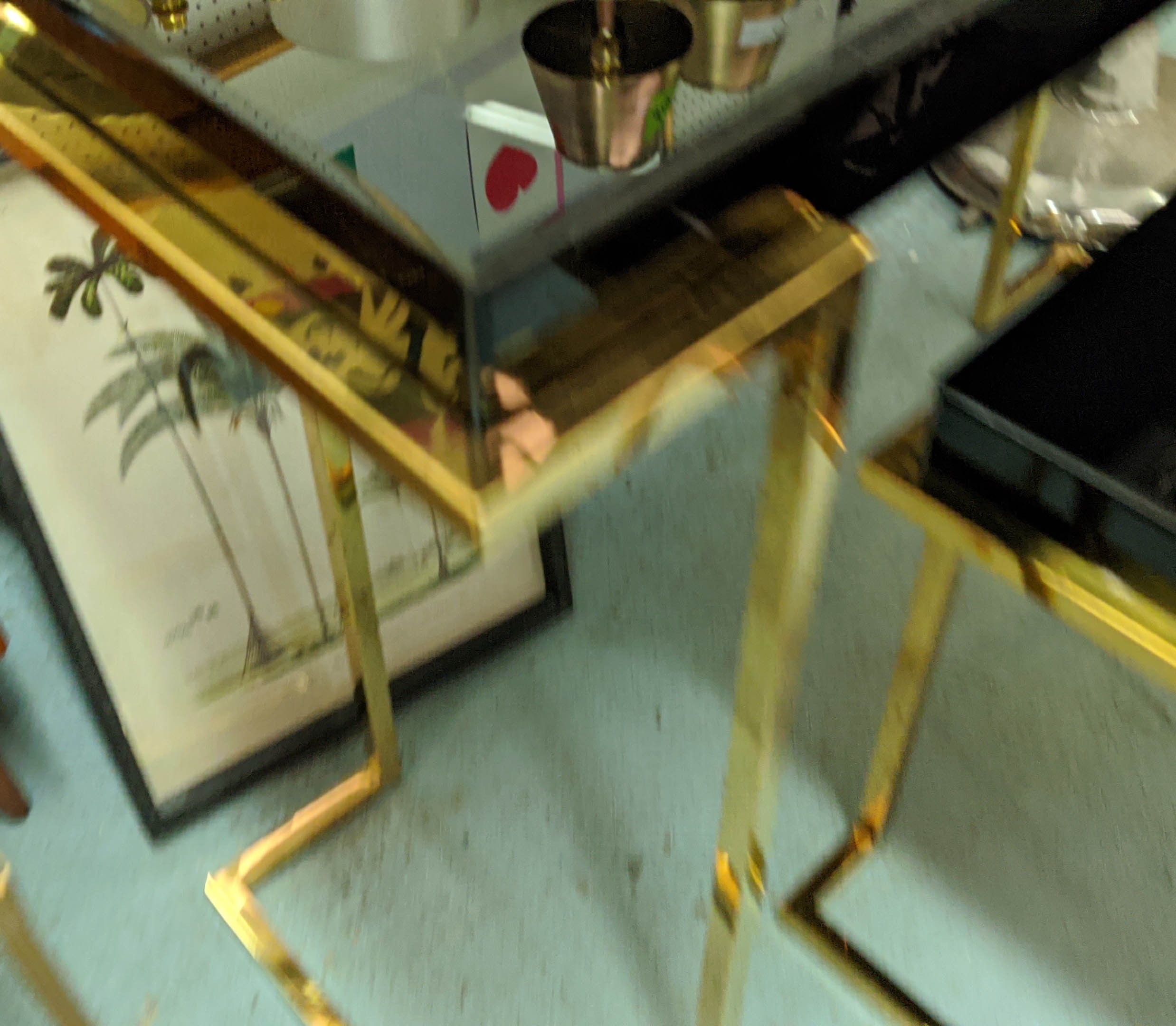 CONSOLE AND SIDE TABLE, Art Dec style, gilt metal and smoked glass, 116cm x 39cm x 80cm. (2) - Image 4 of 5