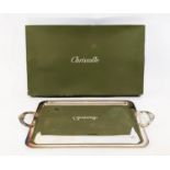 CHRISTOFLE SERVING TRAY, two handed rectangular form, silver plated, complete with original box,