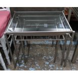 NESTING TABLES, a set of three, metal and glass, 59cm x 45cm x 50cm. (3)