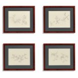AUDREY SKALING PAPADAKI (1912-2009) 'Birds' ink on paper, 24.5cm x 29cm, framed (set of four).