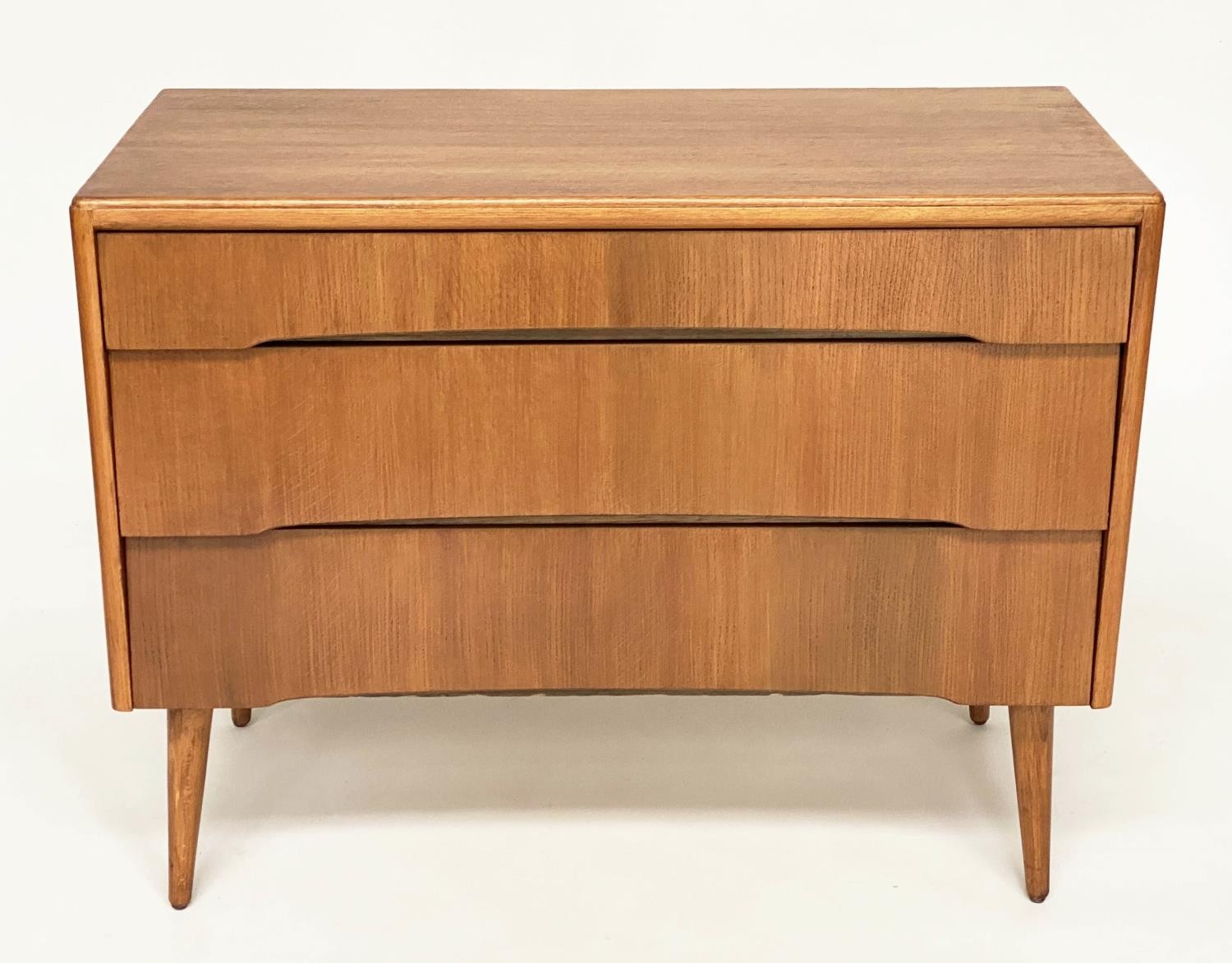 AVALON YATTON CHEST, 1970s oak, with three long drawers and splay supports, 91cm W x 42cm D x 70cm. - Image 2 of 8