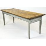FARMHOUSE TABLE, French provincial pine and oak top on a painted base, 202cm L x 74cm W x 73cm H.