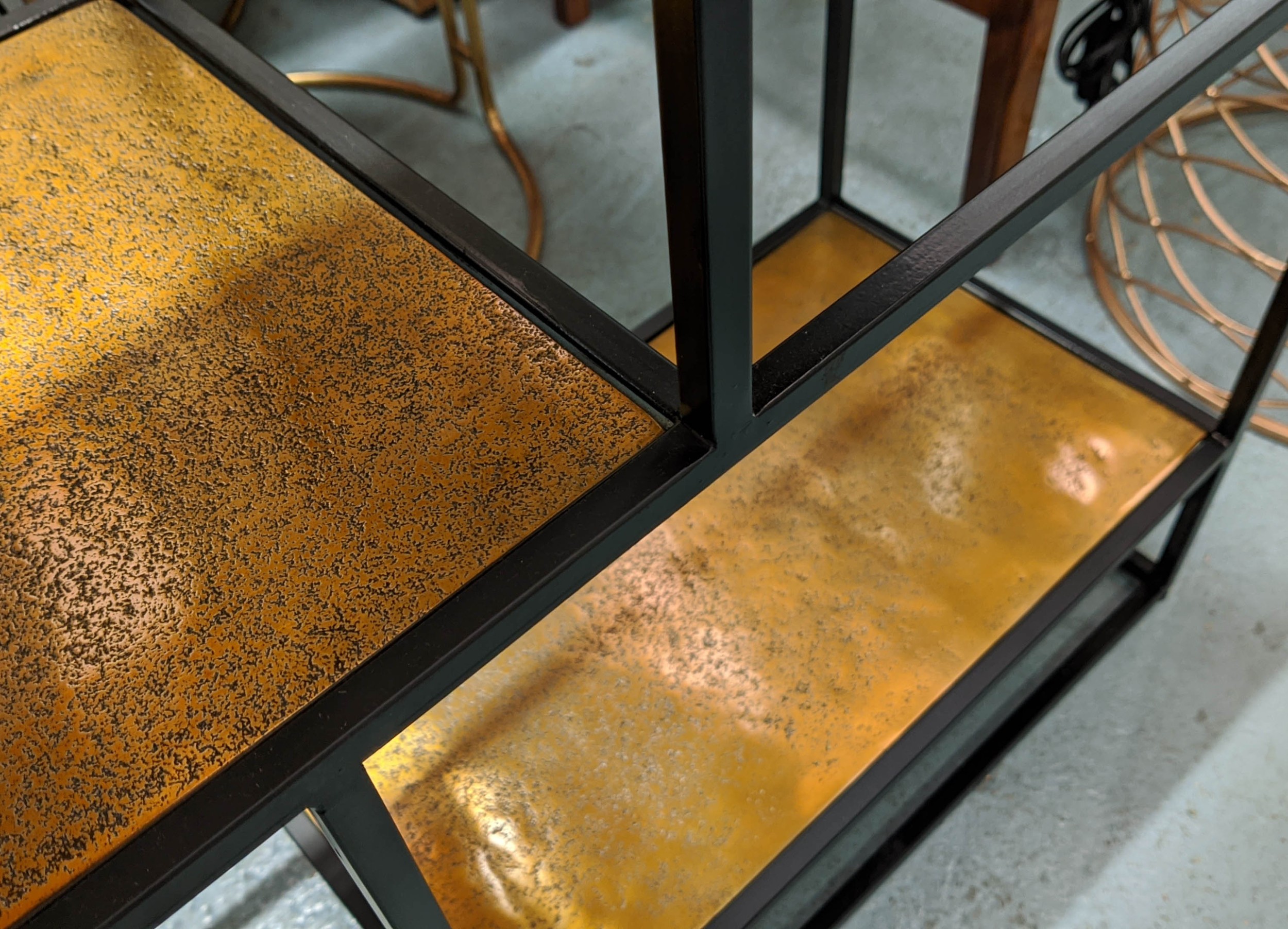 ETERRERE 1960s, French style, gilt metal shelves, 140cm x 31cm x 84cm. - Image 3 of 4