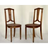 SIDE CHAIRS, a pair, early 20th century French walnut with gilt metal mounts and cane seats, 41cm W.