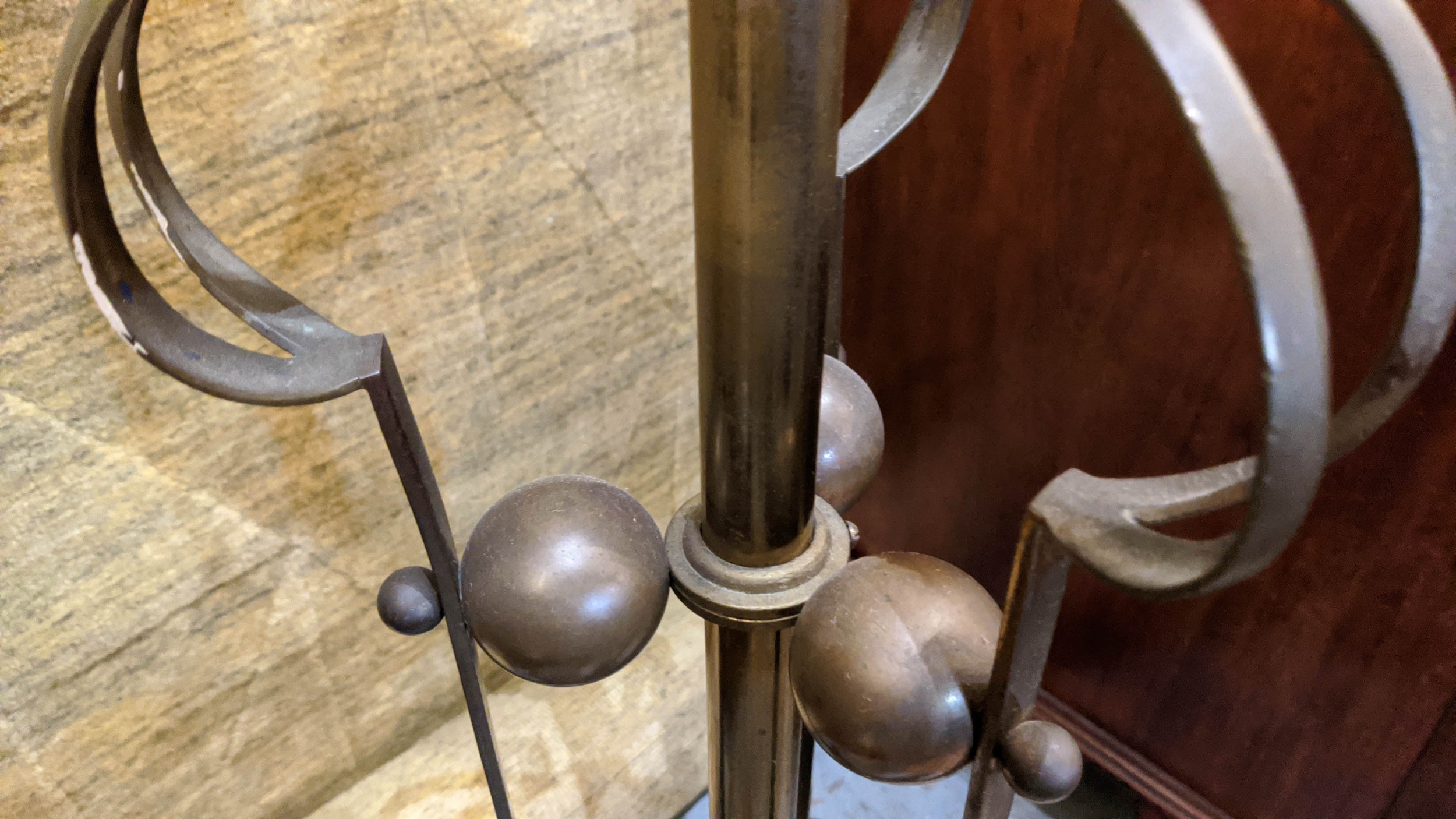 FLOOR STANDING LAMP, 208cm H in the manner of W.A.S. Benson, metal with a shade. - Image 3 of 6