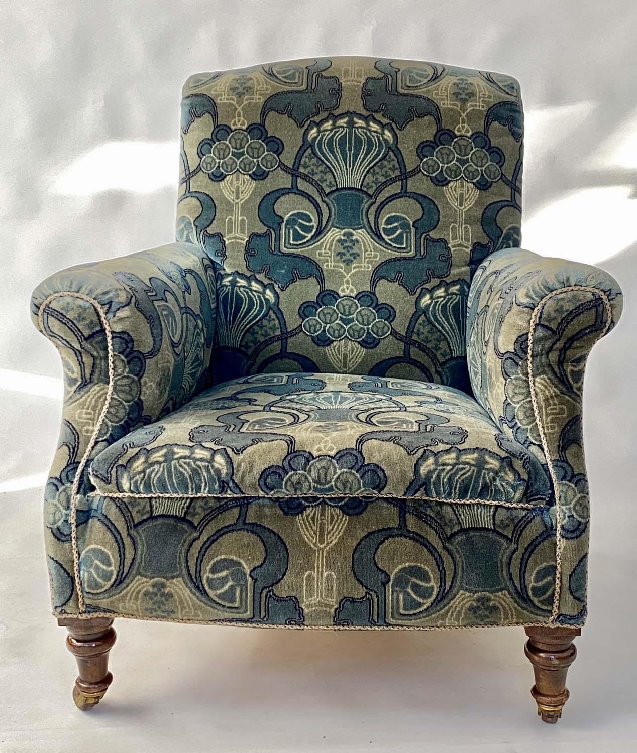 ARMCHAIR, early 20th century with blue and green Art Deco pattern carpet weave upholstery, 84cm W. - Image 2 of 9