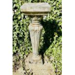 ARCHITECTURAL GARDEN PEDESTAL, 95cm H x 30cm W, scalloped edge detail, resin in a faux stone finish.