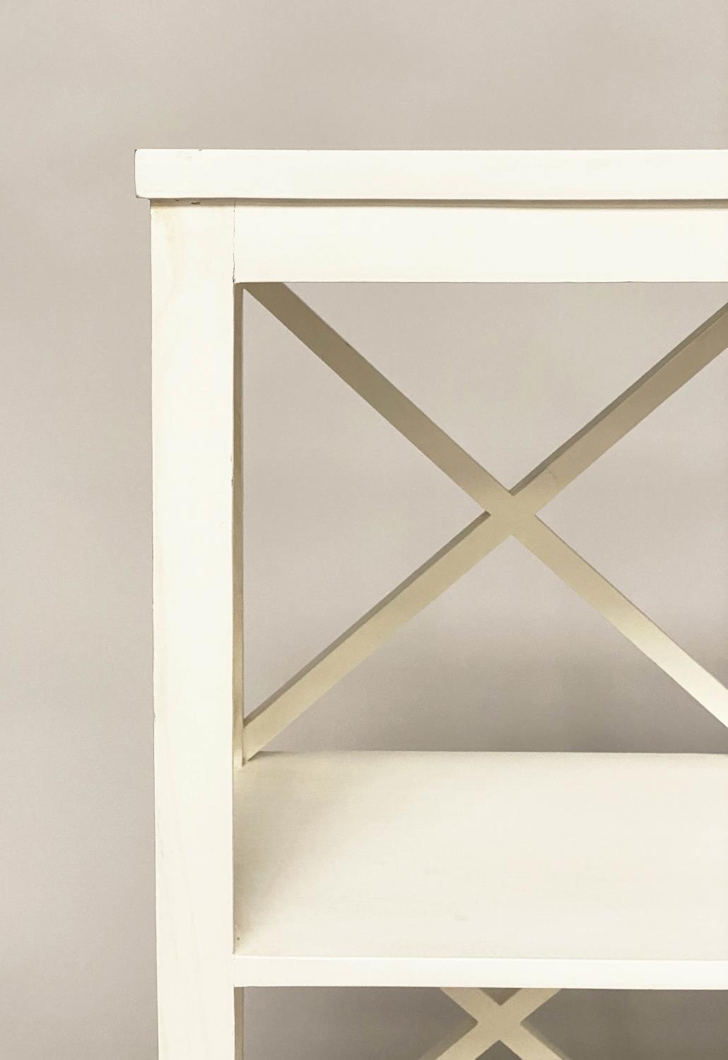 OPEN BOOKCASE, Oka style white painted with two shelves and lattice framework, 85cm W x 33cm D x - Image 2 of 5