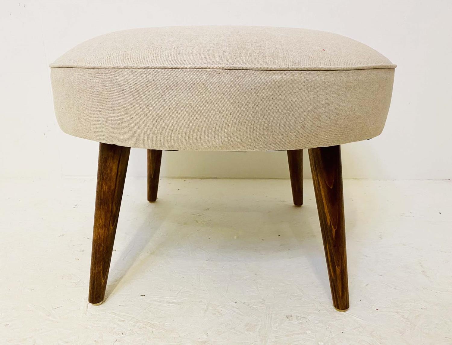 STOOLS, a pair, 1950s Italian style neutral linen upholstery, 38cm H x 54cm D. (2) - Image 3 of 4