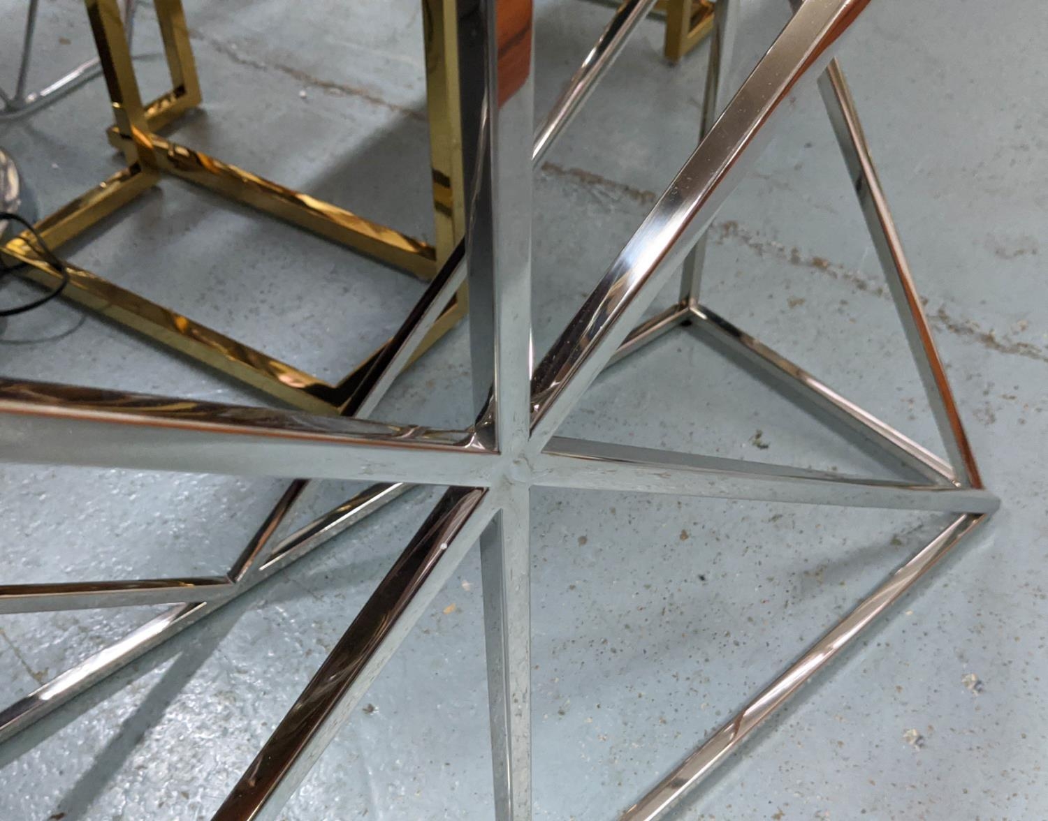 CONSOLE TABLE, 90cm x 30cm x 76cm, Bauhaus style, polished metal and glass. - Image 3 of 5