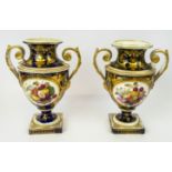 ROYAL CROWN DERBY VASES, a pair, 19th century hand painted with botanical still life with blue