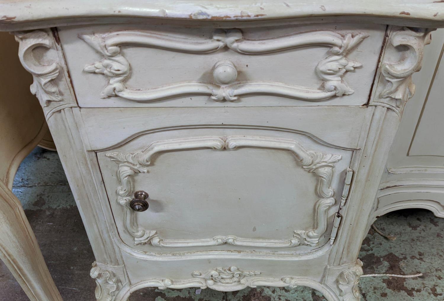 BEDSIDE CABINETS, two similar, cream painted, late 19th/early 20th century French one 84cm H, the - Image 5 of 7