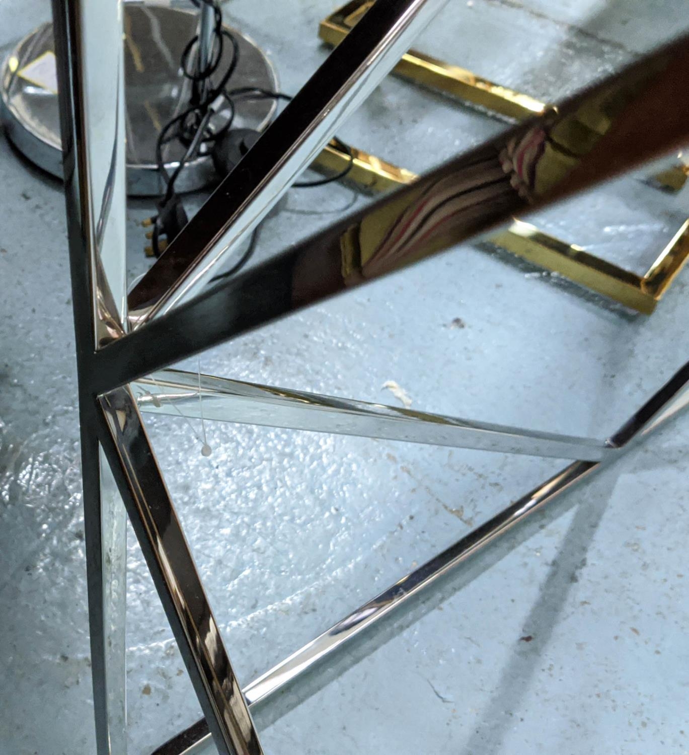 CONSOLE TABLE, 90cm x 30cm x 76cm, Bauhaus style, polished metal and glass. - Image 5 of 5