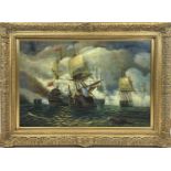 MANNER OF ROBERT SANDERS, 'Maritime battle', oil on canvas, 60cm x 90cm.