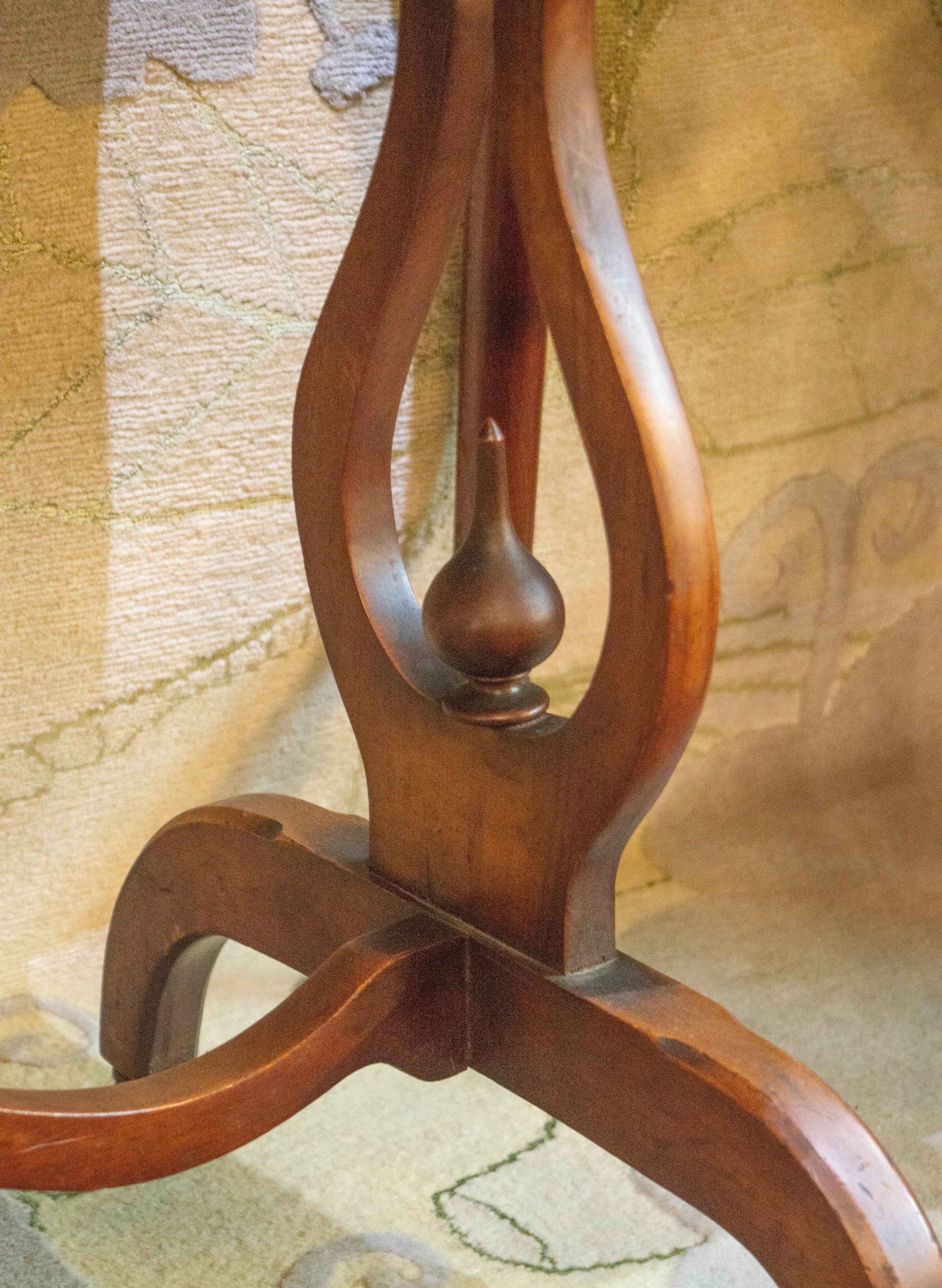 CENTRE TABLE, 105cm W x 69cm H x 51.5cm D Victorian burr walnut on lyre end supports joined by a - Image 3 of 4