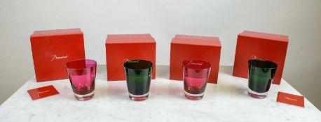 BACCARAT 'MOSAIQUE' TUMBLER GLASSES, a set of four, two red and two green in festive spirit