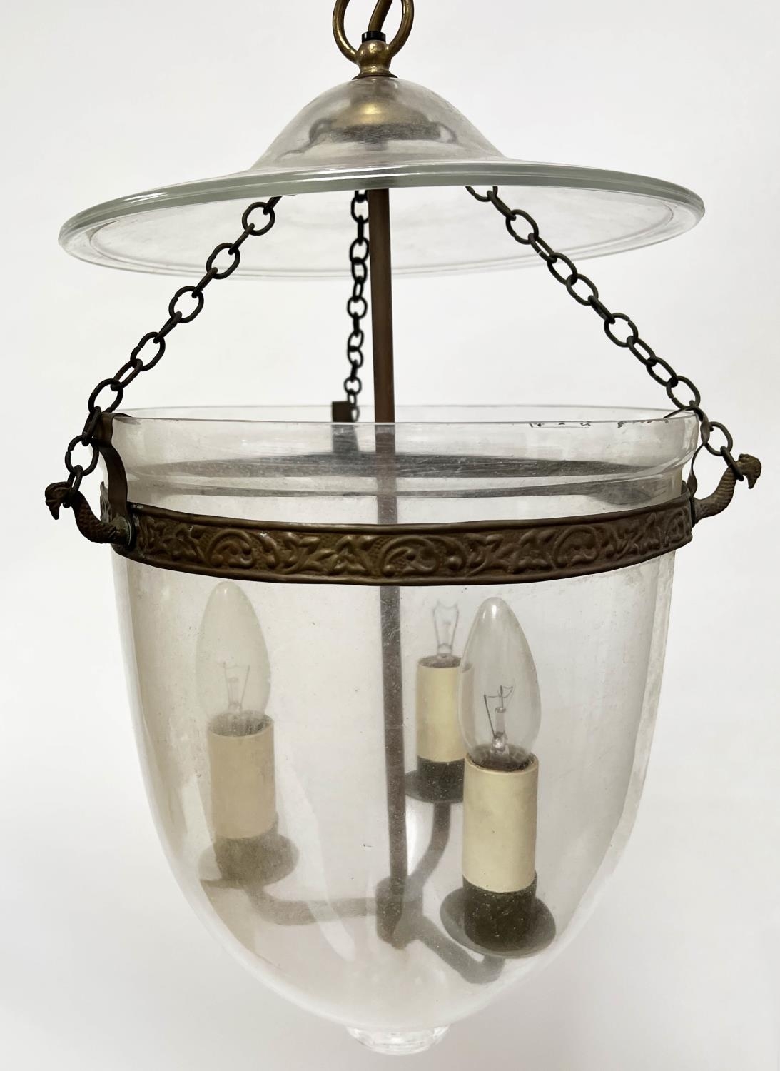 HALL LANTERNS, a set of four, of globular glass form, approx 35cm H, together with a larger glass - Image 3 of 5