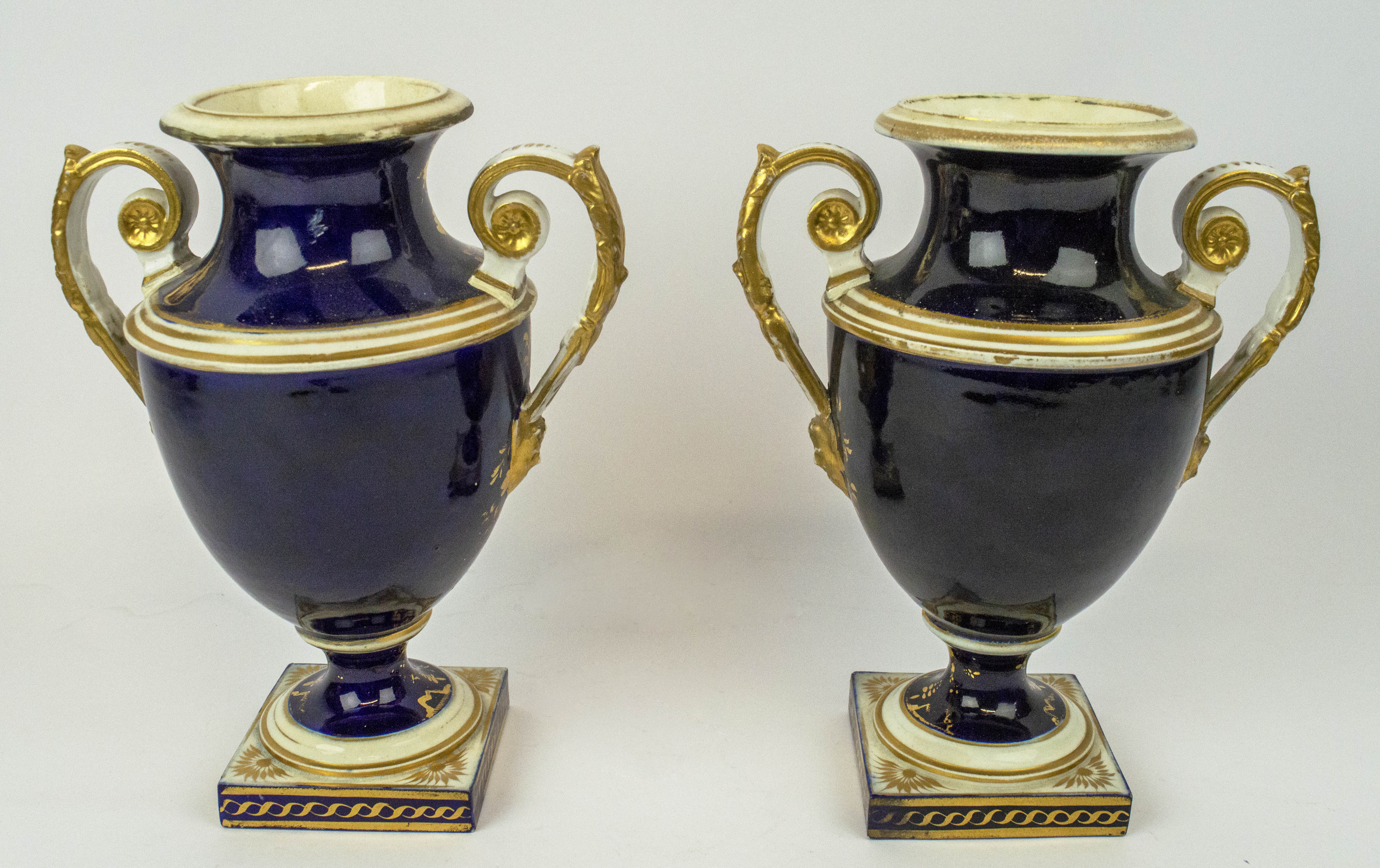 ROYAL CROWN DERBY VASES, a pair, 19th century hand painted with botanical still life with blue - Image 2 of 6