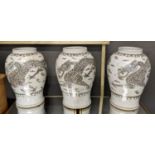 PAOLO MOSCHINO HONG WU FLARING RIM JARS, a set of three, with dragon motif, 46cm H. (3)