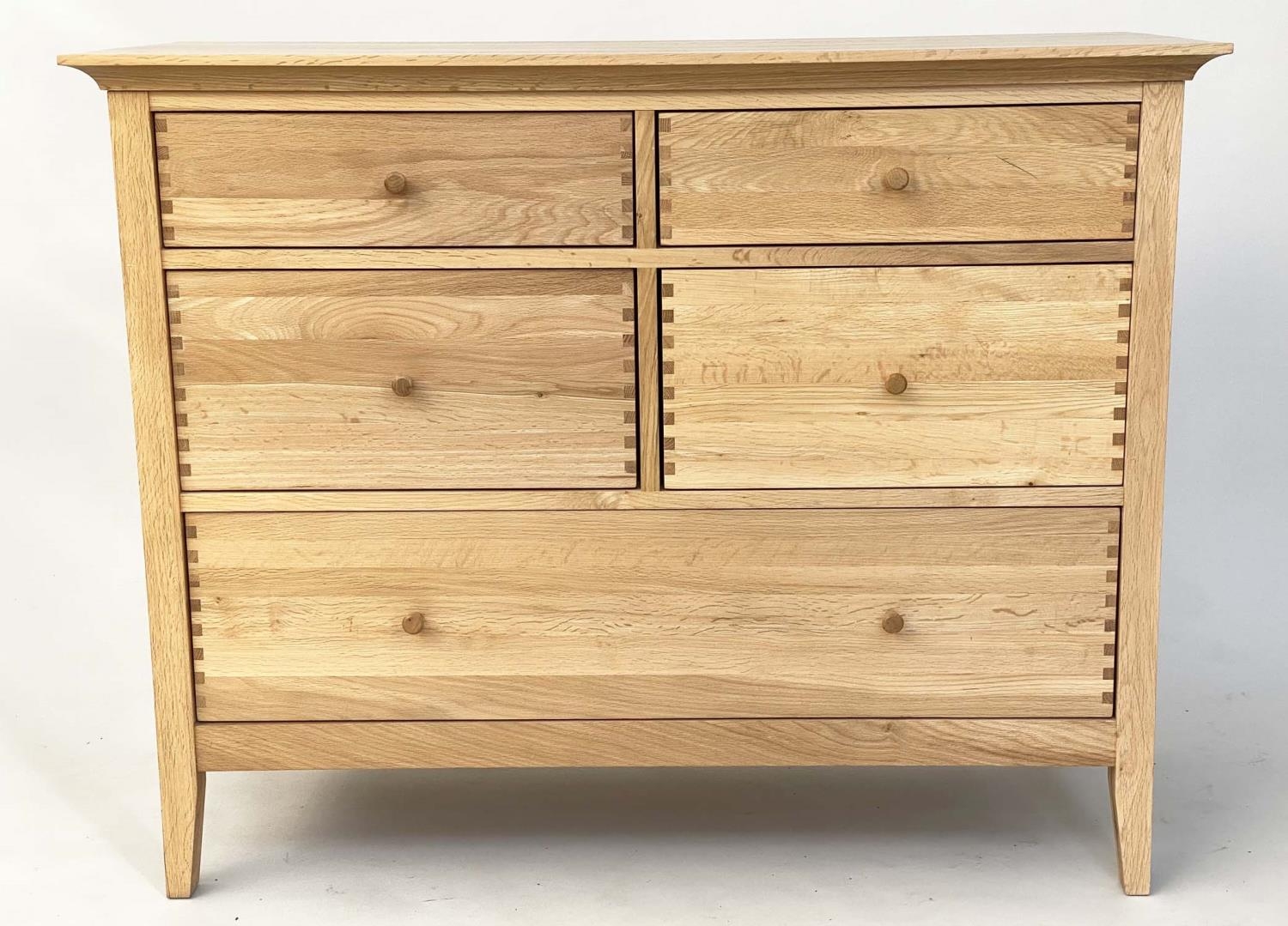 CHEST BY WILLIS & GAMBIES, shaker style solid oak, with two short and three long drawers, 111cm x