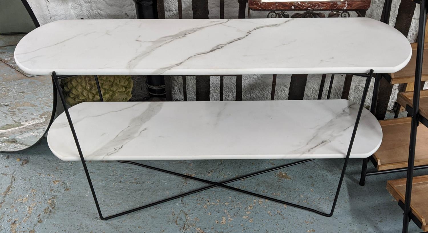 ETAGERE, 120cm x 32.5cm x 73cm, 1950s Italian style, faux marble and metal. - Image 2 of 4