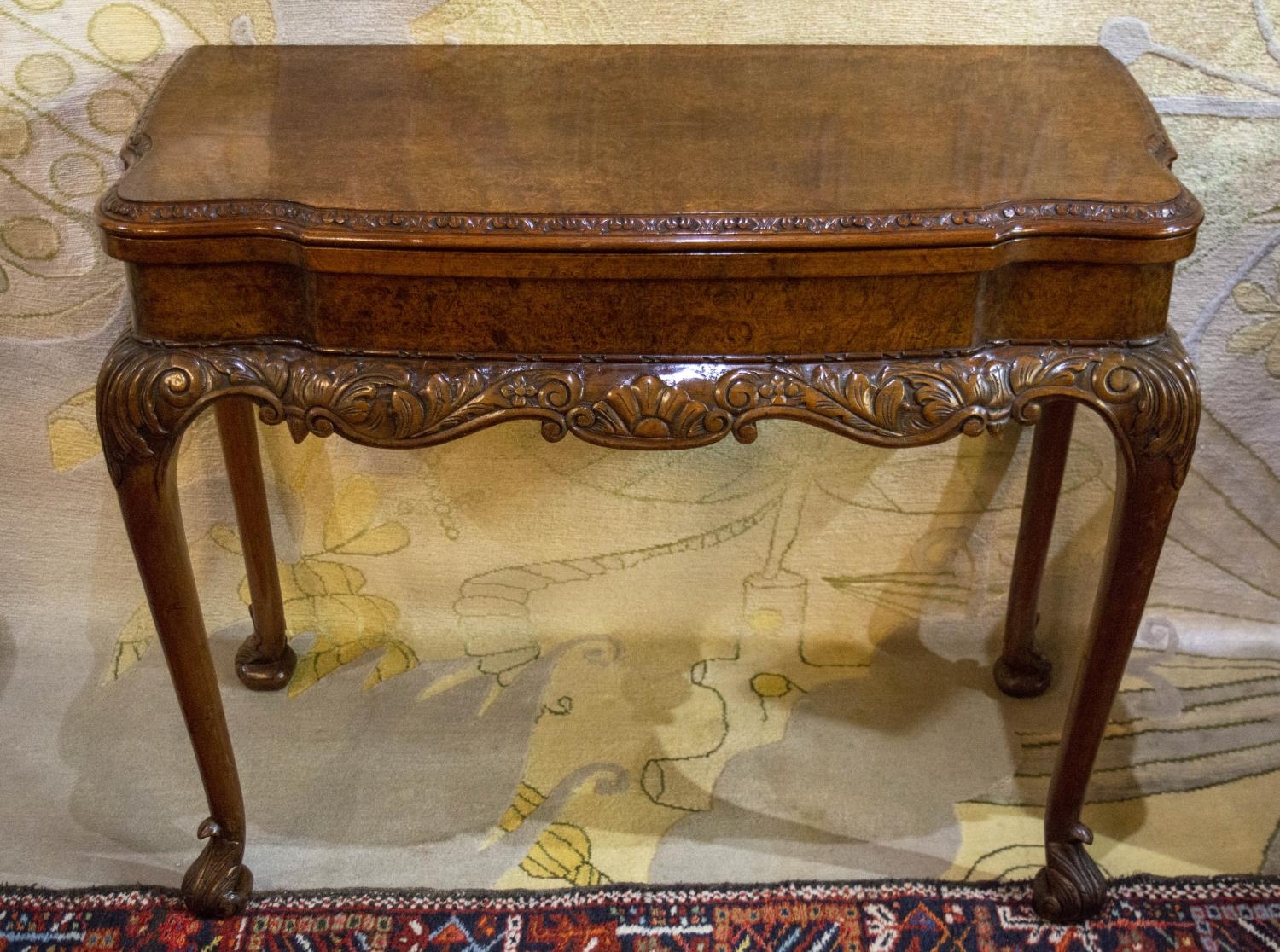 CARD TABLE, 78cm H x 102cm x 51cm, early 20th century George I style burr walnut with needlework