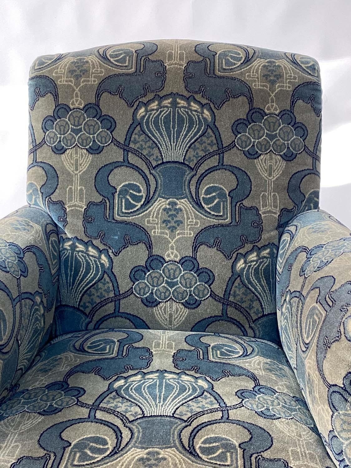 ARMCHAIR, early 20th century with blue and green Art Deco pattern carpet weave upholstery, 84cm W. - Image 3 of 9