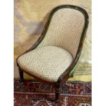 BOUDOIR CHAIR, 80cm H x 57cm W, circa 1835, rosewood in green fermoie fabric with brass leaf caps.