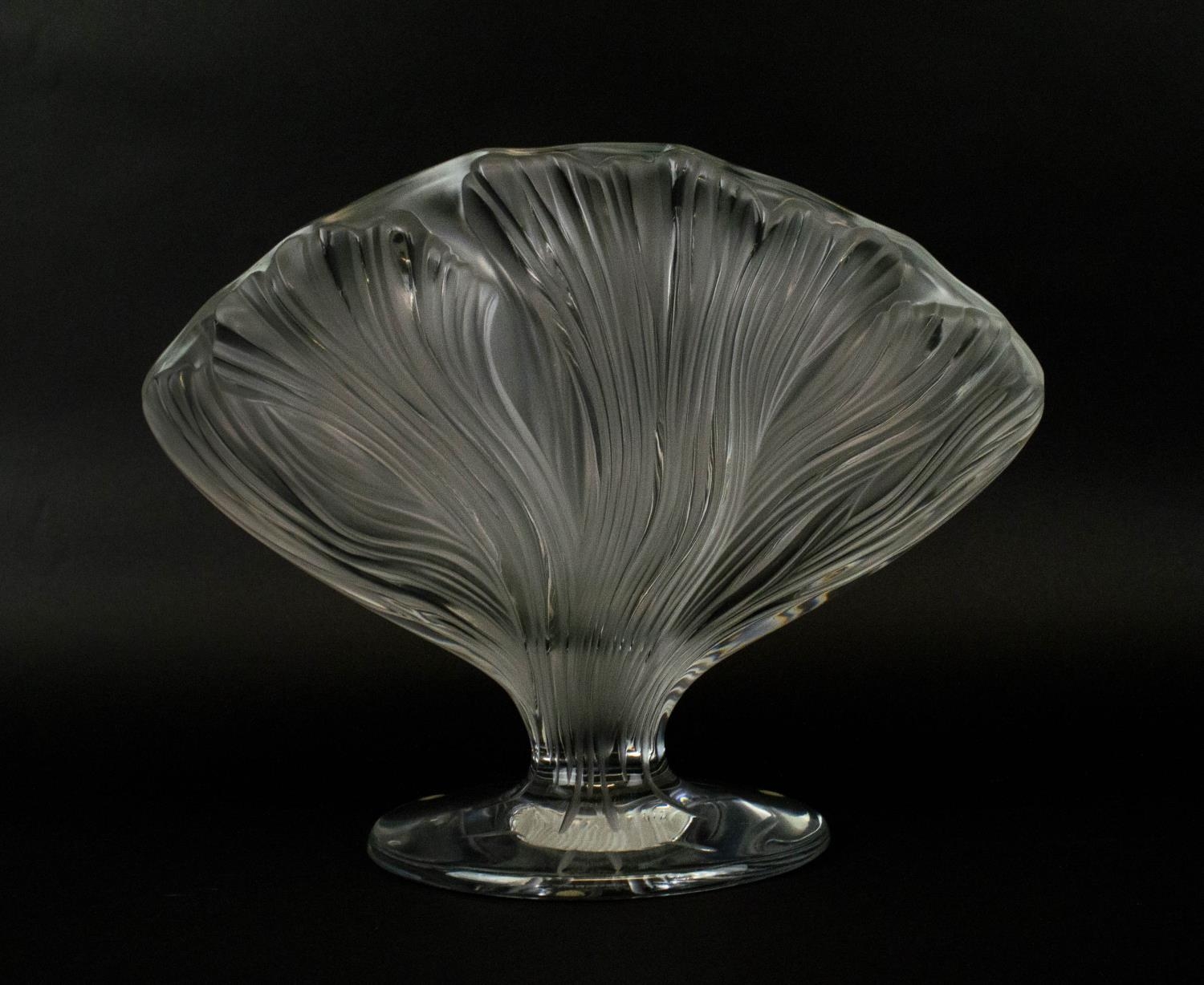 LALIQUE PEDESTAL VASE, frosted, signed to underside, naturalistic design in the form of tulip, - Image 3 of 7