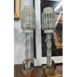 TABLE LAMPS, a pair, 72cm H, glass with pierced metal shades. (2)