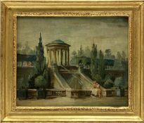 19TH CENTURY CONTINENTAL SCHOOL, 'Figures in the Gardens of Tivoli, Italy', oil on canvas, 30cm x