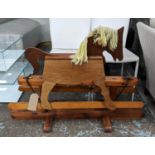 ROCKING HORSE, 120cm x 50cm x 80cm, vintage 1950s pine with wool work mane.