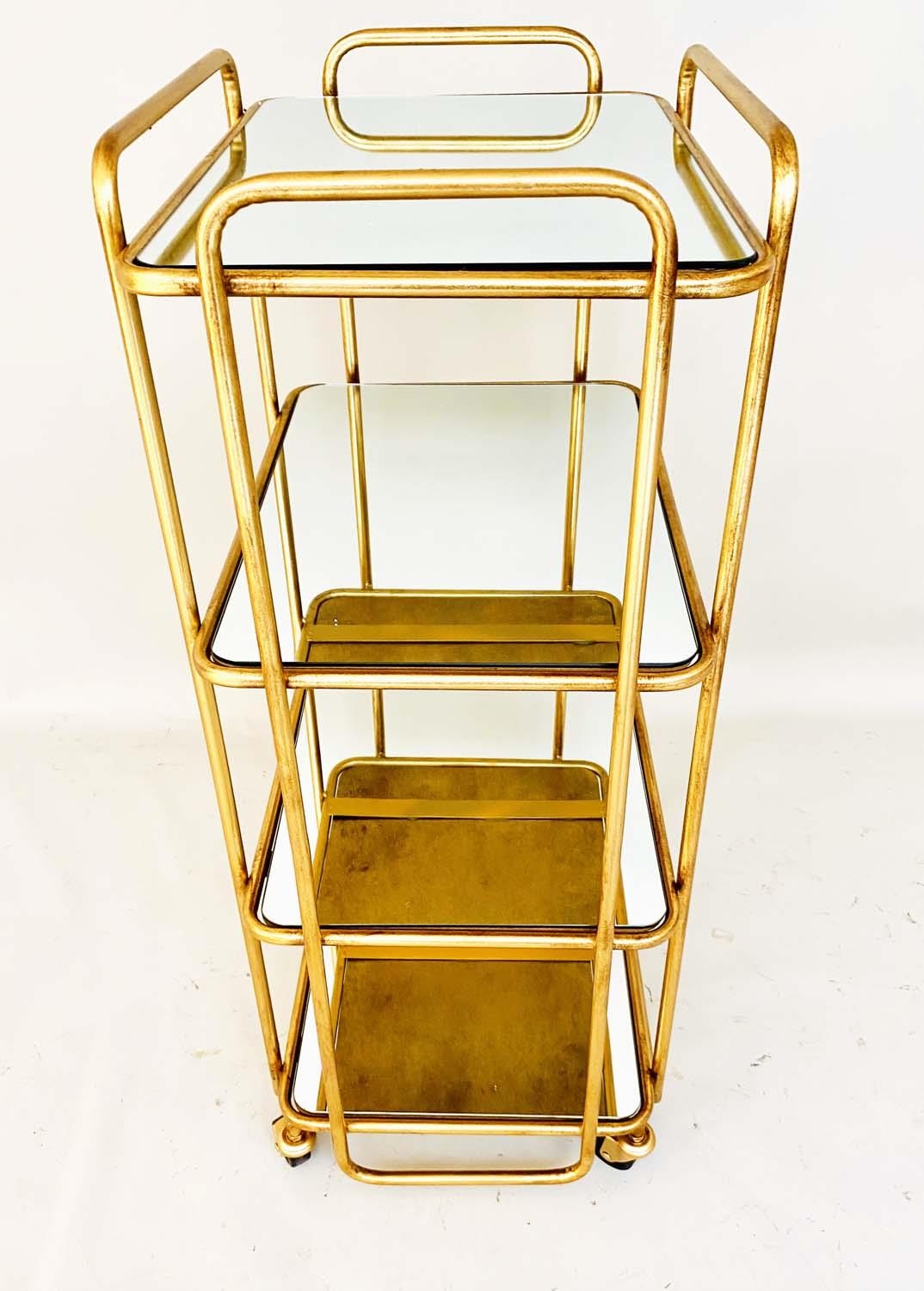 COCKTAIL BAR TROLLEY, 90cm H x 52cm W x 38cm D, 1970s Italian style, gilt metal and mirror. (2) - Image 3 of 5