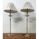 TABLE LAMPS, a pair, faux candlestick design with shades, 75cm H. (2)