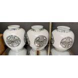 PAOLO MOSCHINO YUAN LONGEVITY OPEN TOP PORCELAIN JARS, a set of three, 38cm H. (3)